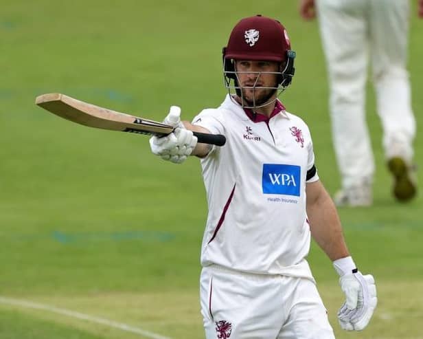 Somerset's Sean Dickson celebrates his half century during the LV= Insurance County Championship Division One match against Northamptonshire at the County Ground (Picture: David Rogers/Getty Images)