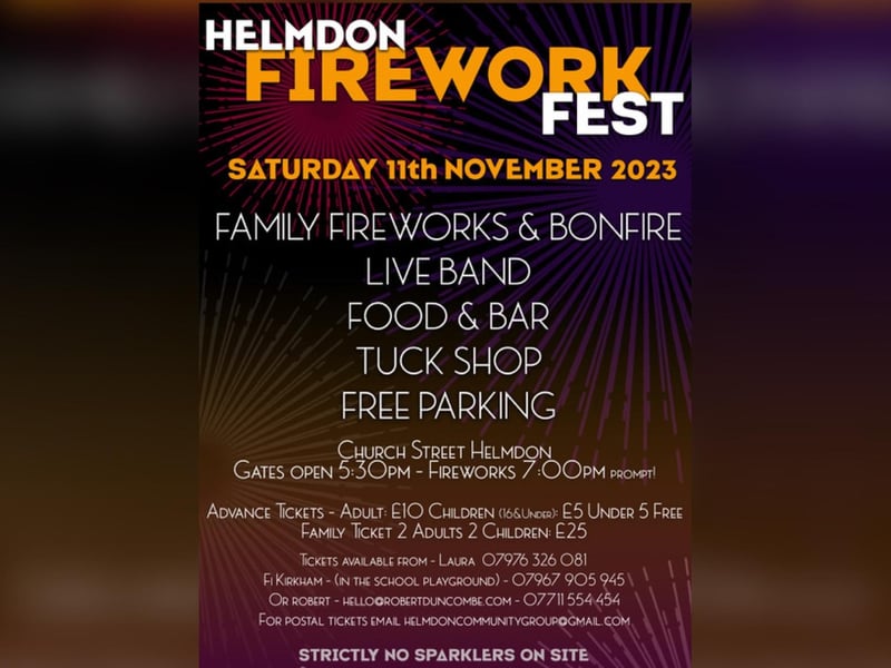 On Saturday November 11, the village will host a firework festival in Church Street from 5.30pm, with fireworks starting at 7pm. The festival will include a bonfire, a live band, food, bar and a tuck shop. Advance tickets for adults are priced at £10, children 16 and under are £5 and under 5s are free. A family ticket of two adults and two children is £25. Search Helmdon Firework Fest 2023 on Facebook to find out more.