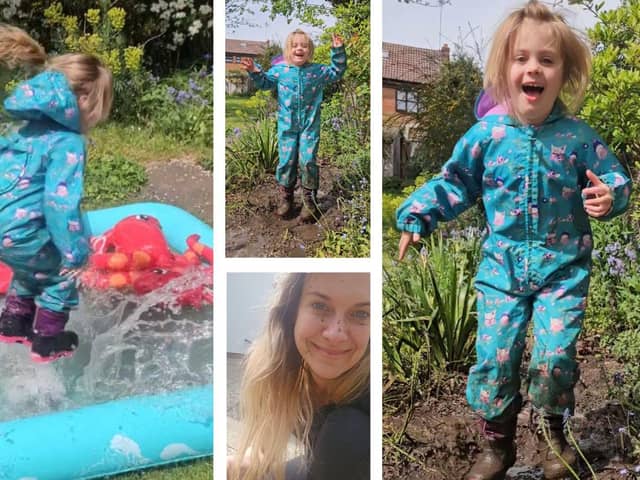 Wicksteed Park World Puddle Jumping Champion Bonnie Howard scored top marks for enthusiasm and the distance of her splash in the annual event and mum Gemma Hill / Wicksteed Park