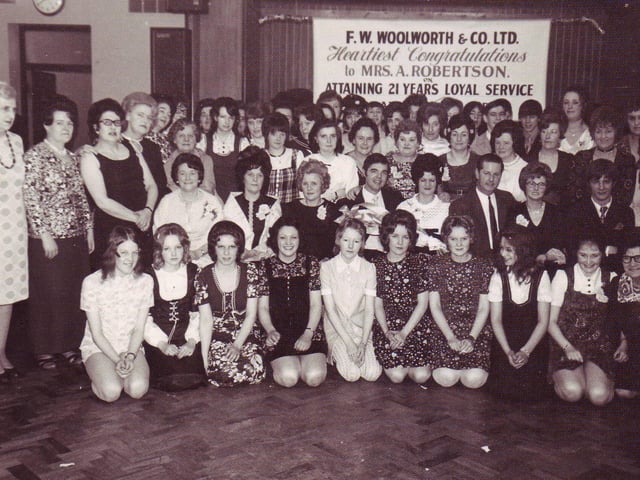 Workers at Corby's Woolworths celebrating 21 years of service, circa 1970s