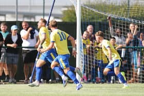 Lloyd Buckby celebrates firing Wellingborough Town into a first-half lead against Kettering (Picture: Peter Short)