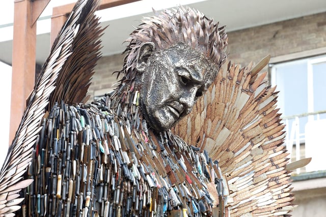 The Knife Angel is a sculpture designed by artist Alfie Bradley, in partnership with the British Ironworks Centre