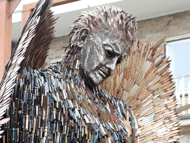 The Knife Angel is a sculpture designed by artist Alfie Bradley, in partnership with the British Ironworks Centre