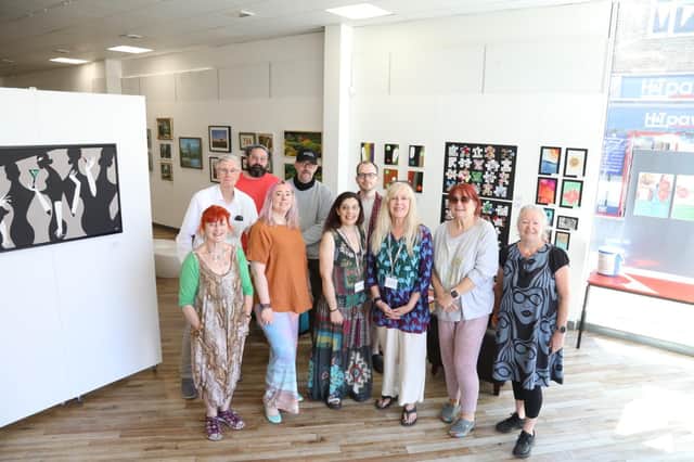 In middle l-r Fanoulla Georgiou and Dinah Kazakoff with exhibiting and residents artists