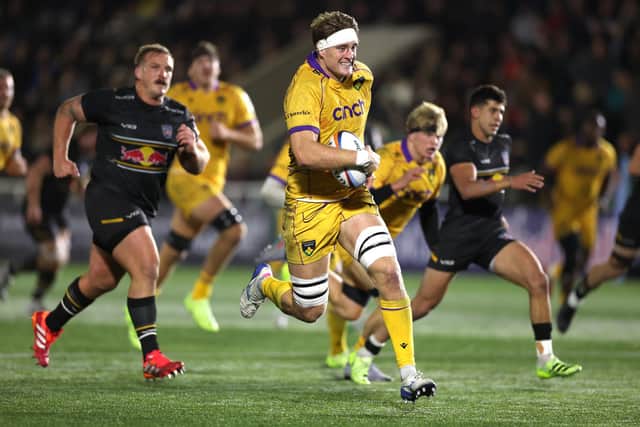 Alex Coles on his way to the try line (photo by Stu Forster/Getty Images)