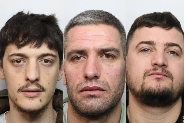 Fisnik Vata, Ergert Ademaj and Klodin Saraci, who are now behind bars after the discovery of a cannabis factory in Kettering. Image: Northants Police / NW