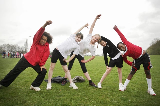 Danesholme Junior School pupils Jacob Morris, Morgan Brown, Bailee Mackmess, Emily Sawyer and Felicity Sibanda warm up for an inter-school cross country running competition at West Glebe Sports Pavillion in Corby.