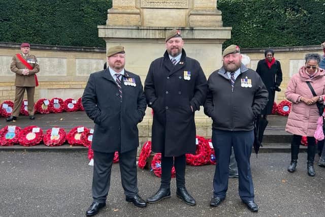 The trio attended the remembrance service at the Wellingborough war memorial on Sunday