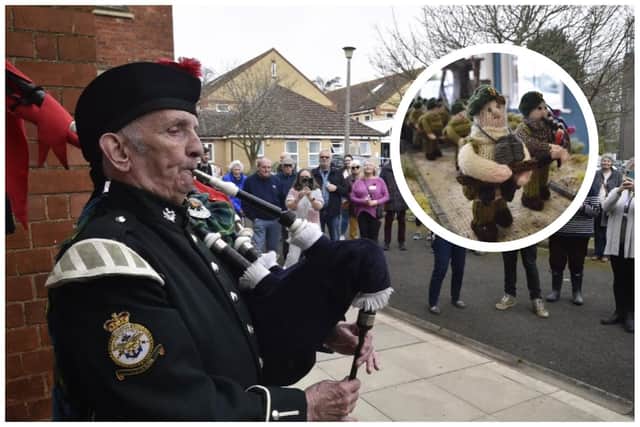 Piper Michael O'Leary played the same tune John Millin's dad, Bill, played when he led troops across Pegasus Bridge on D-Day.