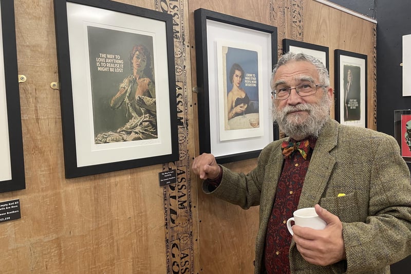 John Brandler, of Brandler Galleries, with his favourite piece of art in the exhibition. It's called The Way to Love Anything by The Connor Brothers and was produced to raise money for a breast cancer charity.
