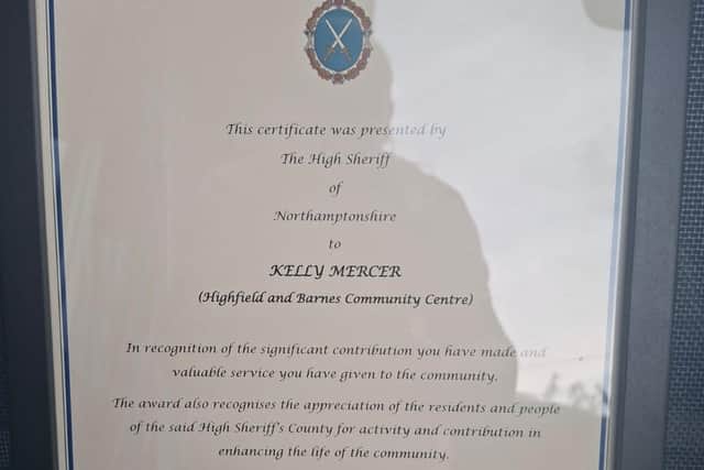 Kelly's award from the High Sheriff of Northamptonshire