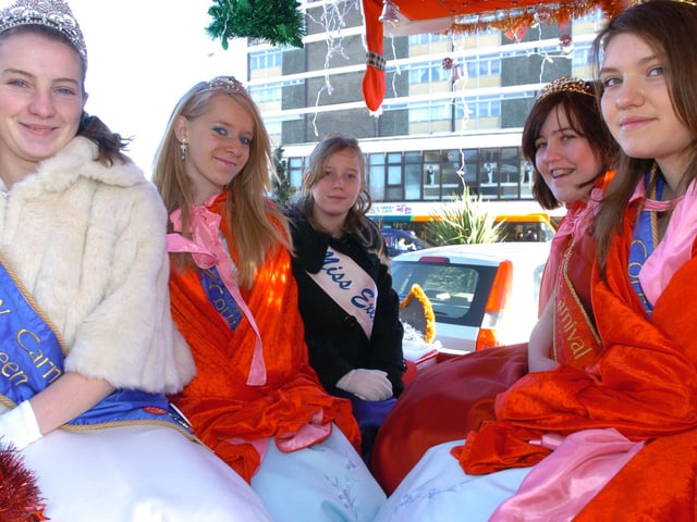 Corby Carnival Queens prepare to parade through town on their float: from left: Queen, Kerrie Todd, 18, Amanda Sinclair, 15, Hannah Kamley, 12 Victoria Gibb, 14 and Esme Troughten, 12. December 2007