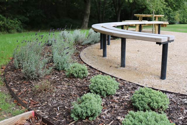The bench seating.