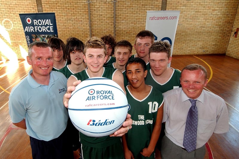 An RAF presentation at Kingswood in 2007. The basketball team with flight sergeant Mark Smith, Matthew Pownall (holding ball) and Paul Bradshaw (careers co-ordinator)