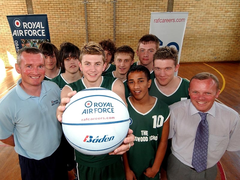 An RAF presentation at Kingswood in 2007. The basketball team with flight sergeant Mark Smith, Matthew Pownall (holding ball) and Paul Bradshaw (careers co-ordinator)