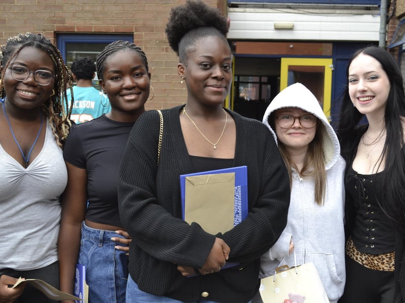 Students celebrating their GCSE results at Bishop Stopford School in Kettering