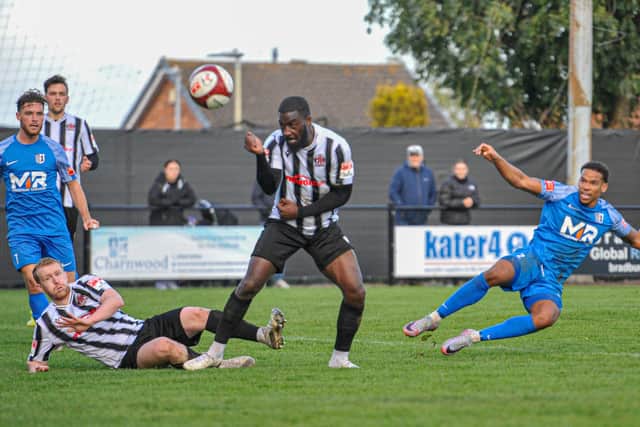 Goalmouth action from Corby Town's dramatic 3-2 defeat at Shepshed Dynamo