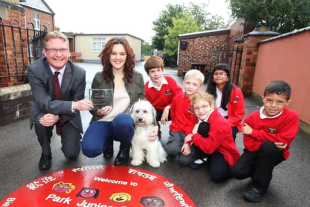 Ashleigh and Pudsey visiting Park Junior School in Wellingborough in October 2013