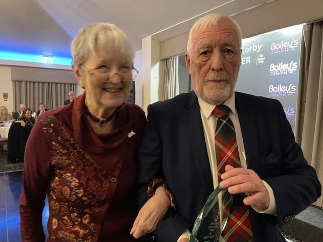 Mags Maguire, accompanied by Willie Colquhoun, was given a Living Legend of Corby award