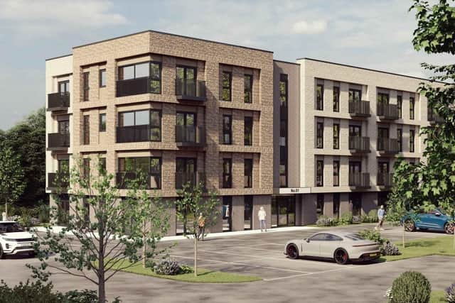 How the four-storey building at Exchange Court behind Corby railway station might look. Image: Design Studio Architects