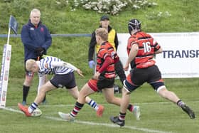 Kettering score one of their 13 tries against Nuneaton (Picture: Glyn Dobbs)