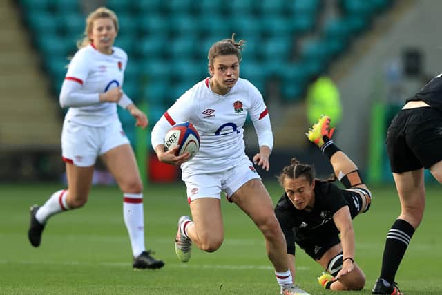 Helena Rowland in action for the Red Roses at Franklin's Gardens in 2021 (photo by David Rogers/Getty Images)