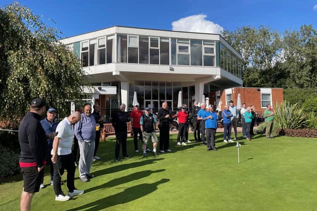 The team at RS teeing off at their charity golf day in aid of Corby Foodbank, which raised £850