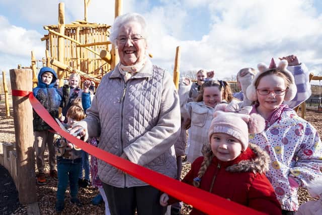 A pensioner who has been visiting Mini Meadows Farm for 12 years opened the new playground.