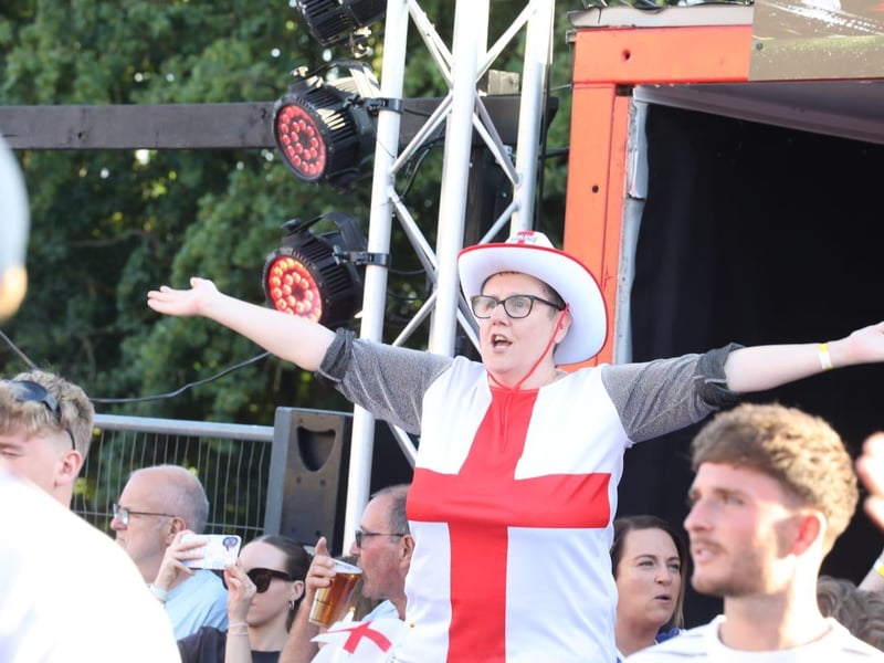 Fans at the Kettering Town FC World Cup Fan Zone watch England vs Argentina in the semi-final