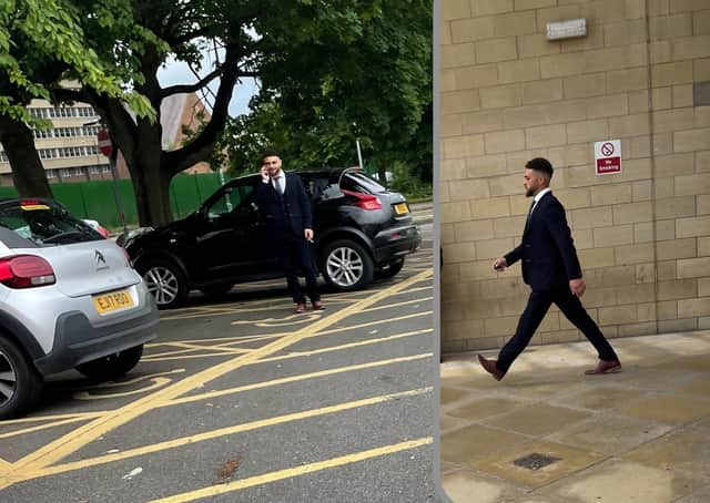 Chester Steed phones a pal after avoiding jail / Steed leaves court yesterday. Image: NationalWorld