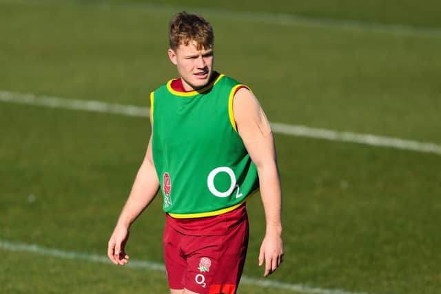 Fin Smith in England training (photo by David Ramos/Getty Images)