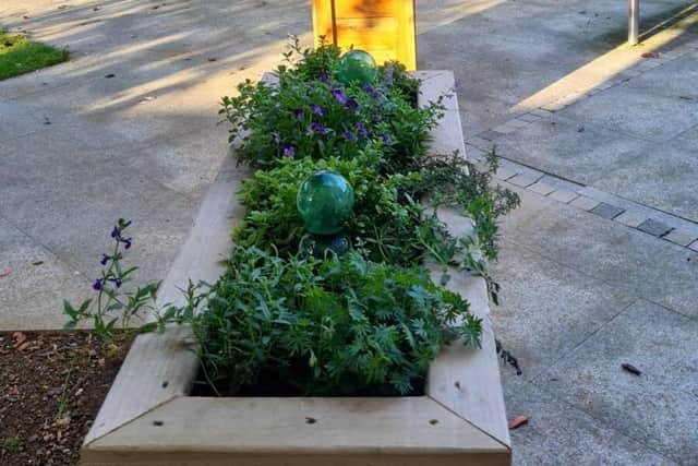Planters created by patients and staff for the spiritual garden