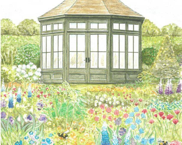 'The Grand' summerhouse for the RHS Chelsea Show illustrated by local artist Emily Duffin 