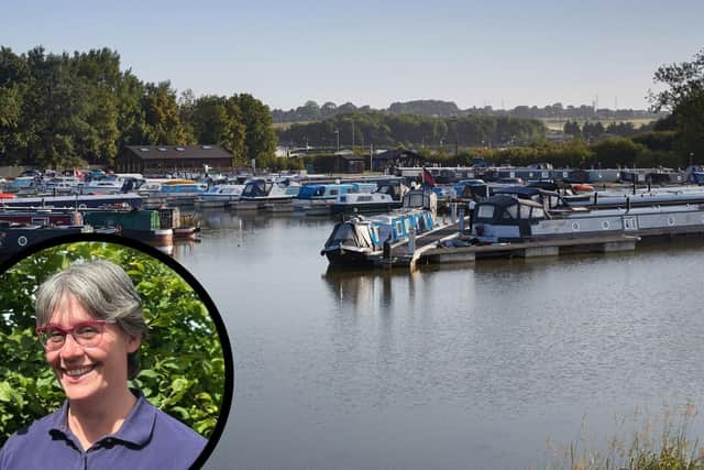 White Mills Marina and manager Georgina, inset
