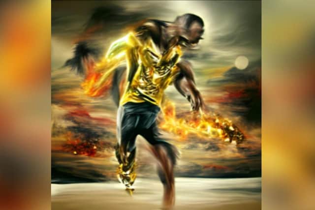Some of Brendan's artwork. Flames of Glory: Usain Bolt