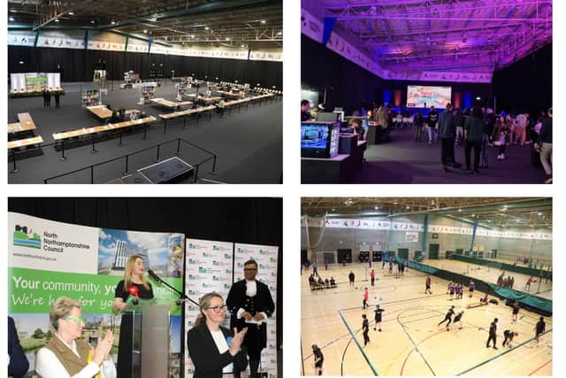 Clockwise from left: The Arena set up for the by-election count; EPIC.LAN tournament; Northamptonshire School Games and Wellingborough by-election result/National World