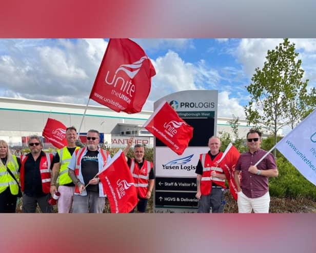 Unite the Union members outside Yusen Logistics, Wellingborough
