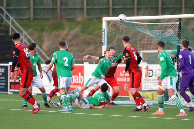 George Forsyth gave the Poppies the lead before having to take over in goal after Cameron Gregory was red-carded