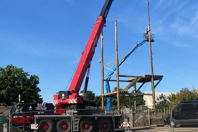 The wooden platform for the zip wire RUSH is dismantled