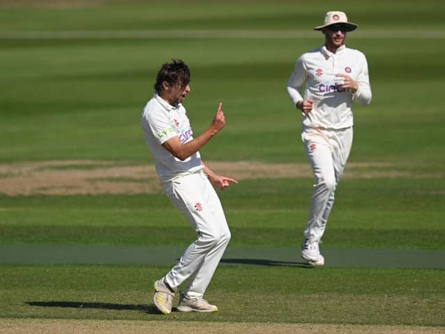Northants seamer Jack White celebrates claiming the wicket of Lancashire's George Bell at the County Ground (Picture: Shaun Botterill/Getty Images)