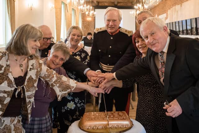 Sandra Clipstone, Malcolm Harris, Eleanor Patrick, Monica Ozdemir, David Laing, Andrea Pettingale, Phil Evans, Paul Ansell at Boughton House for the Kettering Civic Society 
50th anniversary lunch in 2019