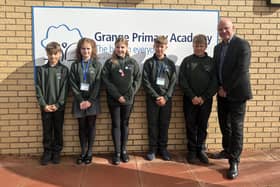 Grange Primary Academy pupils with head teacher Chris Latimer celebrating the 70th anniversary of the school/Grange Primary Academy