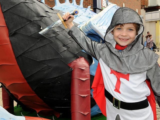 Rushden. Zachary Pilkington (age 7) from Wellingborough delivers a blow to the dragon 2014