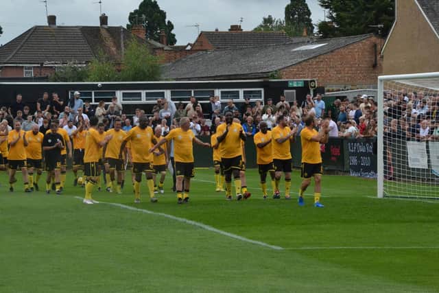 The Rushden & Diamonds Legends did a lap of honour in front of a sold-out crowd at Hayden Road. Pictures by Shaun Frankham