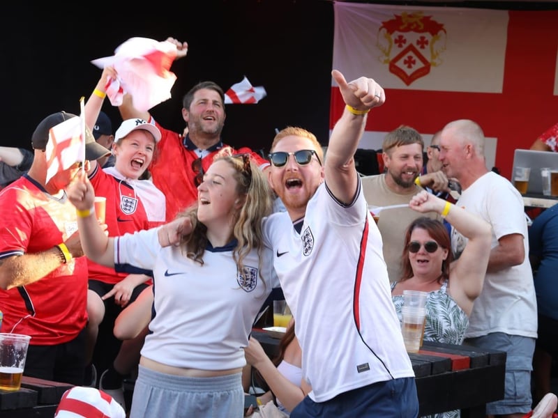 Fans at the Kettering Town FC World Cup Fan Zone watch England vs Argentina in the semi-final