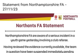 Northants FA issued a statement on Monday (November 27)