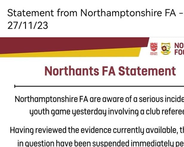 Northants FA issued a statement on Monday (November 27)