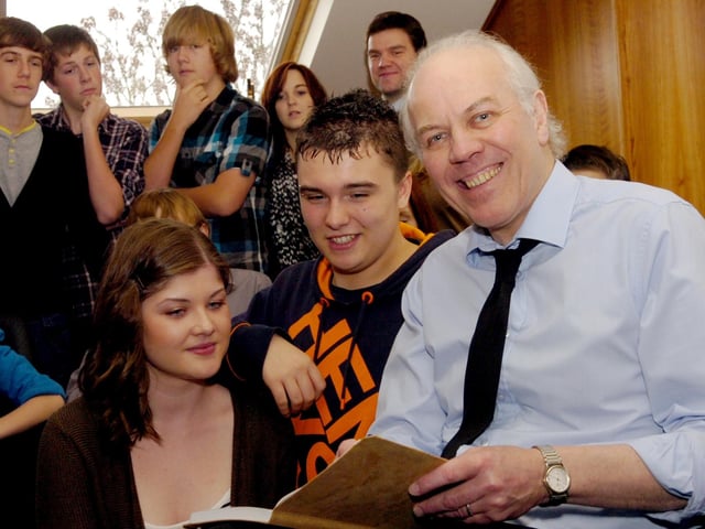 A 2010 writing workshop at the Rockingham Forest Hotel with author Steve Bowkett and students, with Zoe Cummings and Daniel Bartlett in the foreground