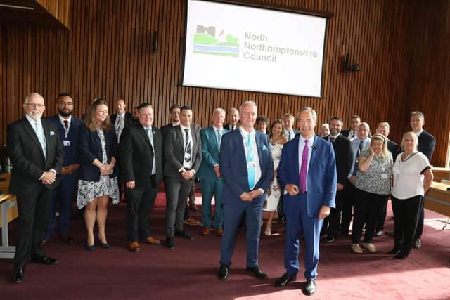 North Northants Council - Reform UK councillors with party leader Nigel Farage in the Corby Cube /National World