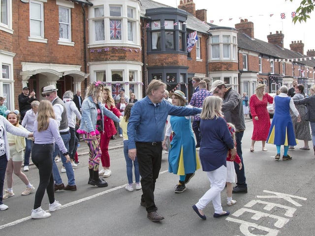 Dancers in William Street Kettering celebrate the Jubilee